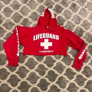 Red Lifeguard Hoodie with Text Details